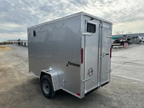 2025-HOMESTEADER-5X10-ENCLOSED-CARGO-TRAILER-BARN-DOORS-2.webp Homesteader 5 x 10 Enclosed V-Nose Cargo Trailer