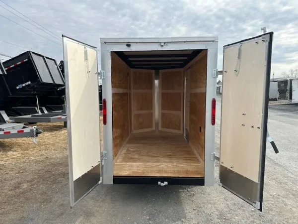 2025-HOMESTEADER-5X10-ENCLOSED-CARGO-TRAILER-BARN-DOORS-5.webp Homesteader 5 x 10 Enclosed V-Nose Cargo Trailer