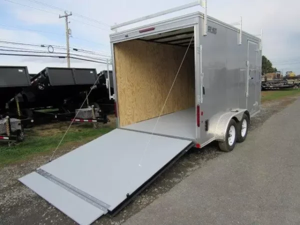 Car-Mate-7x14-Enclosed-Contractor-Trailer-Ladder-Racks-Shelving-Ramp-Door-1.webp Car Mate 7 x 14 Enclosed Contractor Trailer