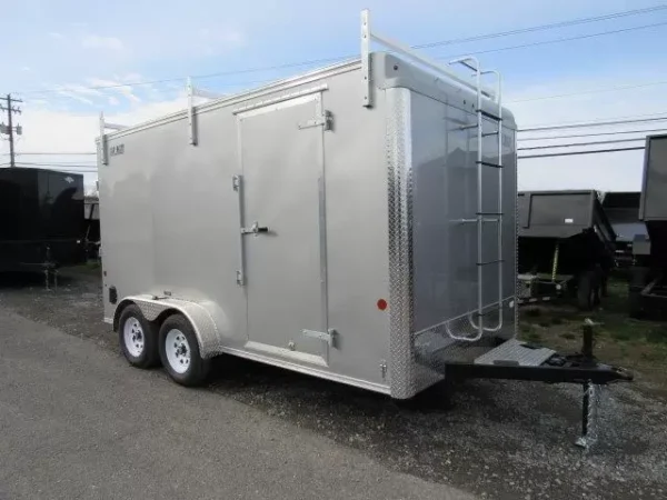 Car-Mate-7x14-Enclosed-Contractor-Trailer-Ladder-Racks-Shelving-Ramp-Door-3.webp Car Mate 7 x 14 Enclosed Contractor Trailer