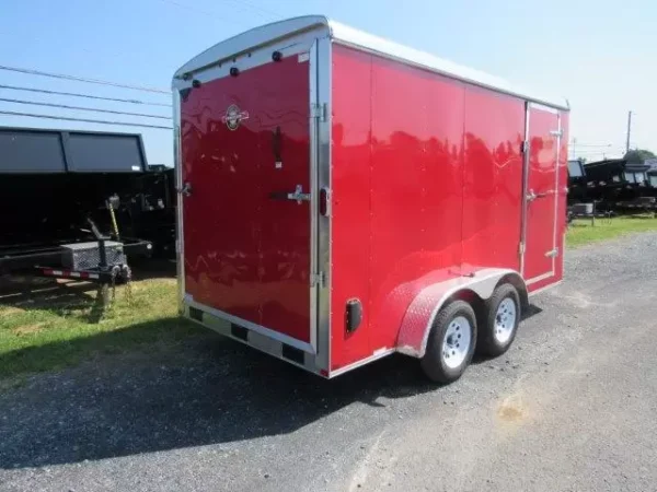 Carry-On-7x14-V-Nose-Ramp-Door-Side-Door-7ft-Interior-Height-1.webp Carry On 7 x 14 Enclosed V-Nose Cargo Trailer 6″ Extended Height